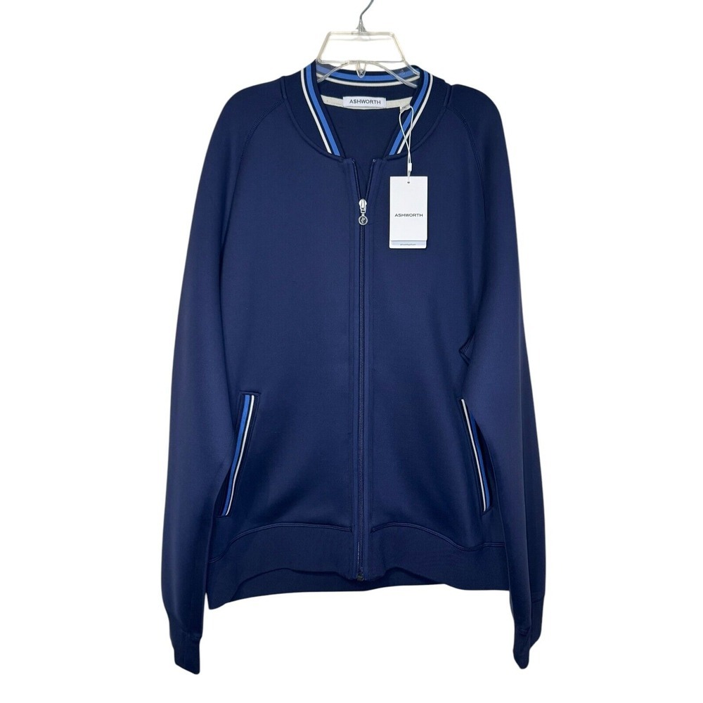 Ashworth Mens‎ Jacket Bomber Fleece Welt Pockets High-Neck Ribbed Trims XXL NWT